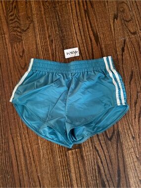 Teal Girls' Athletic Shorts with White Side Stripes